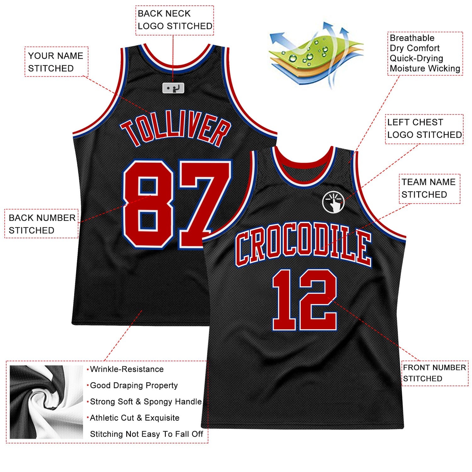 Custom Black Red-Royal Authentic Throwback Basketball Jersey - Sky-Custom