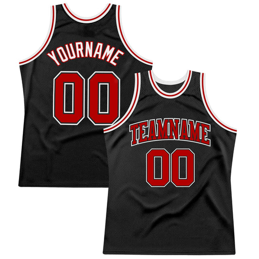 Custom Black Red-White Authentic Throwback Basketball Jersey - Sky-Custom