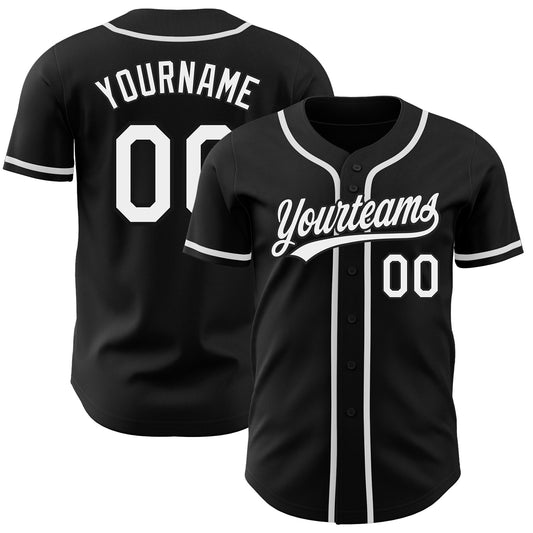 Custom Black White Authentic Baseball Jersey - Sky-Custom