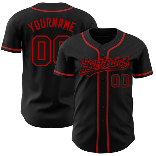 Custom Black Black-Red Authentic Baseball Jersey - Sky-Custom
