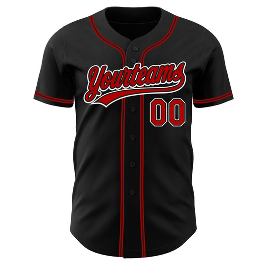 Custom Black Red-White Authentic Baseball Jersey - Sky-Custom