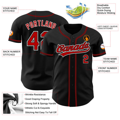 Custom Black Red-White Authentic Baseball Jersey - Sky-Custom