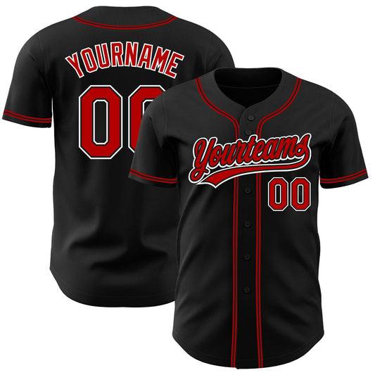 Custom Black Red-White Authentic Baseball Jersey - Sky-Custom
