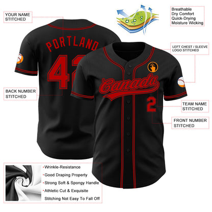 Custom Black Red Authentic Baseball Jersey - Sky-Custom
