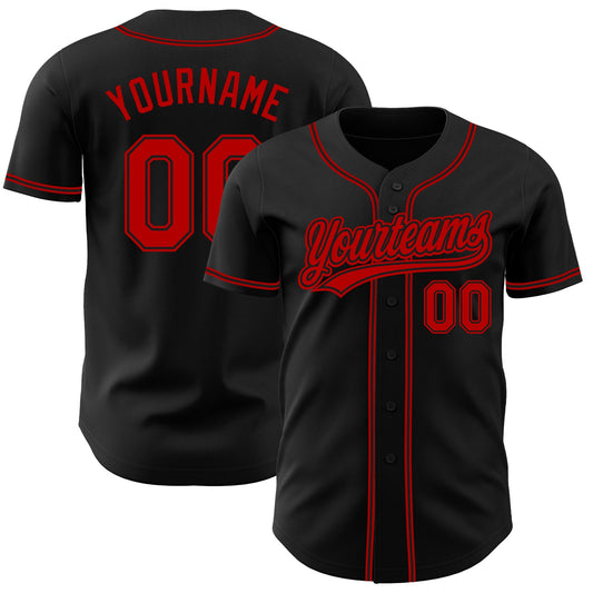 Custom Black Red Authentic Baseball Jersey - Sky-Custom