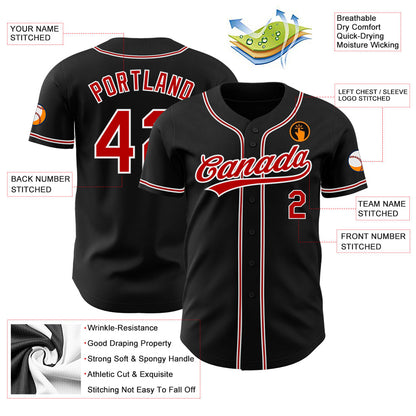 Custom Black Red-White Authentic Baseball Jersey - Sky-Custom