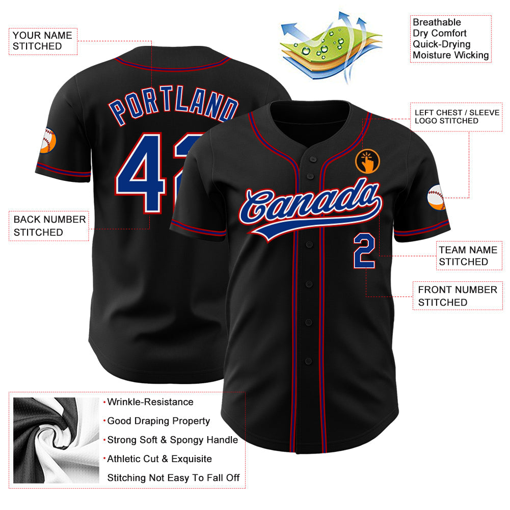 Custom Black Royal-Red Authentic Baseball Jersey - Sky-Custom