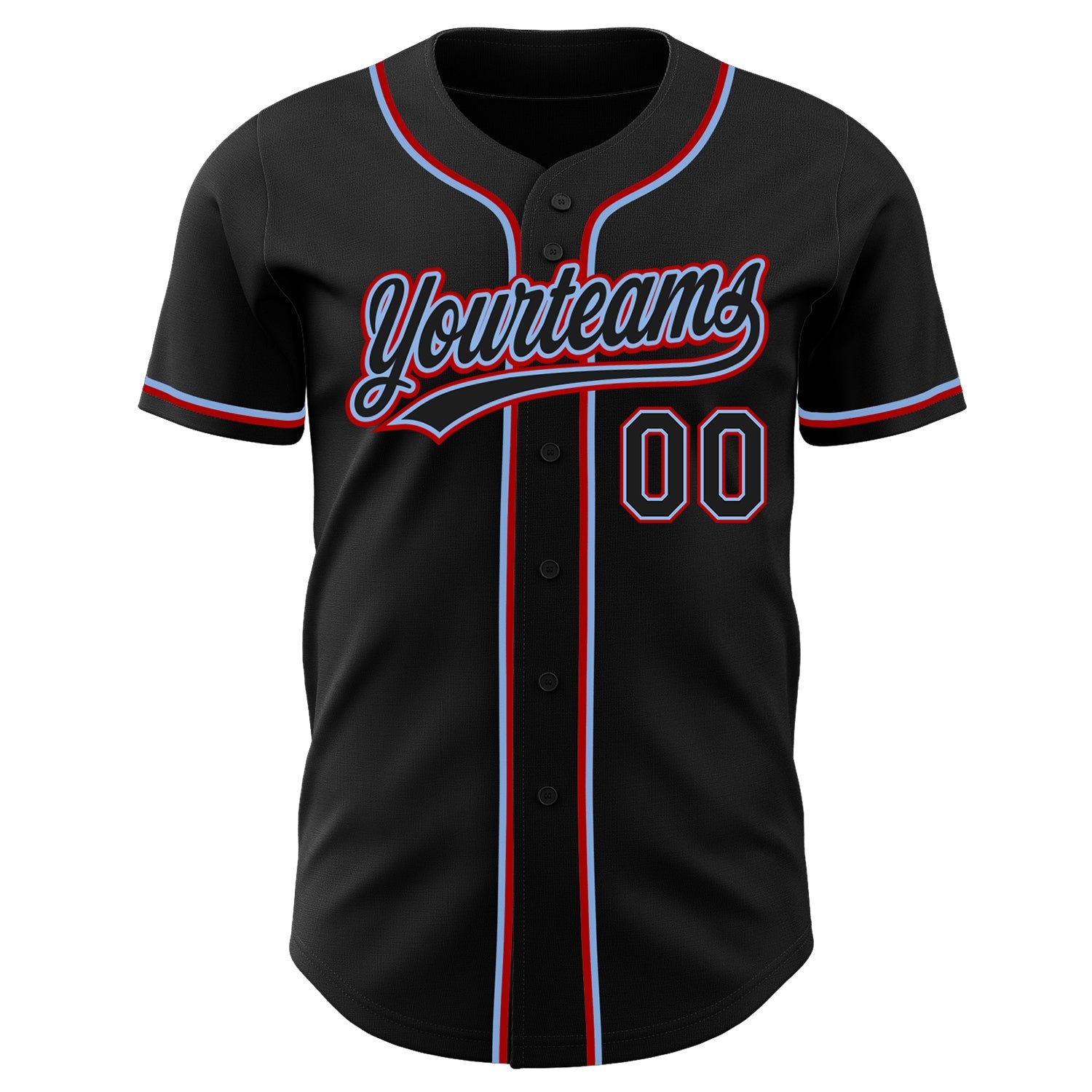 Custom Black Black Light Blue-Red Authentic Baseball Jersey - Sky-Custom
