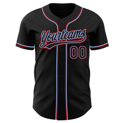 Custom Black Black Light Blue-Red Authentic Baseball Jersey - Sky-Custom