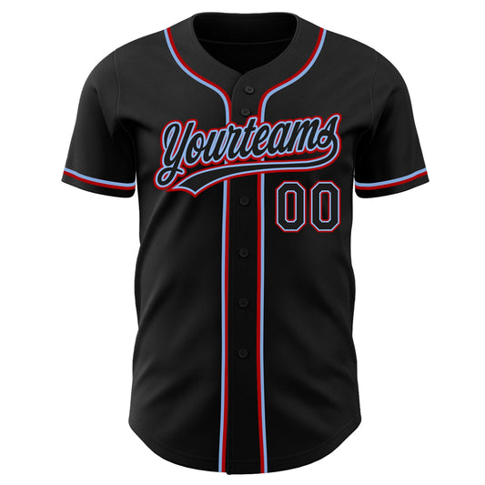 Custom Black Black Light Blue-Red Authentic Baseball Jersey - Sky-Custom