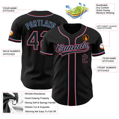 Custom Black Black Light Blue-Red Authentic Baseball Jersey - Sky-Custom