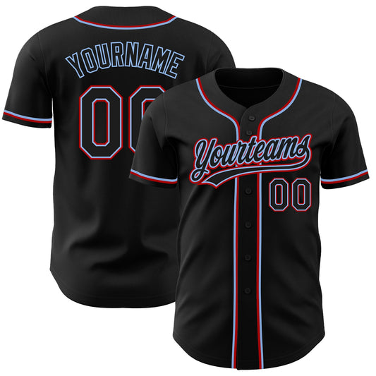 Custom Black Black Light Blue-Red Authentic Baseball Jersey - Sky-Custom