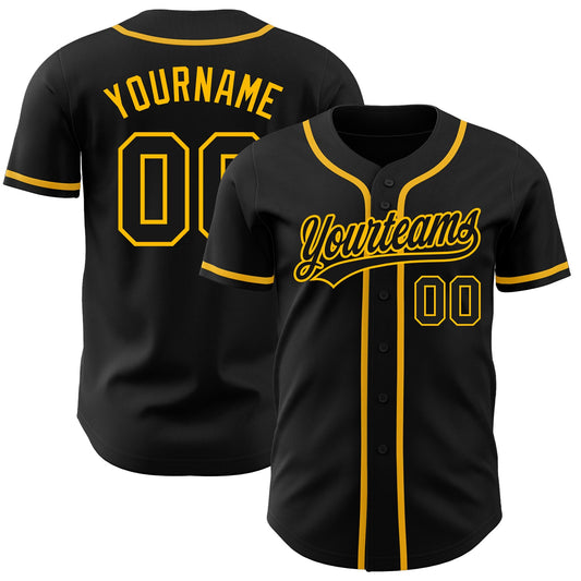 Custom Black Black-Gold Authentic Baseball Jersey - Sky-Custom