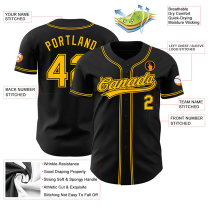 Custom Black Gold Authentic Baseball Jersey - Sky-Custom