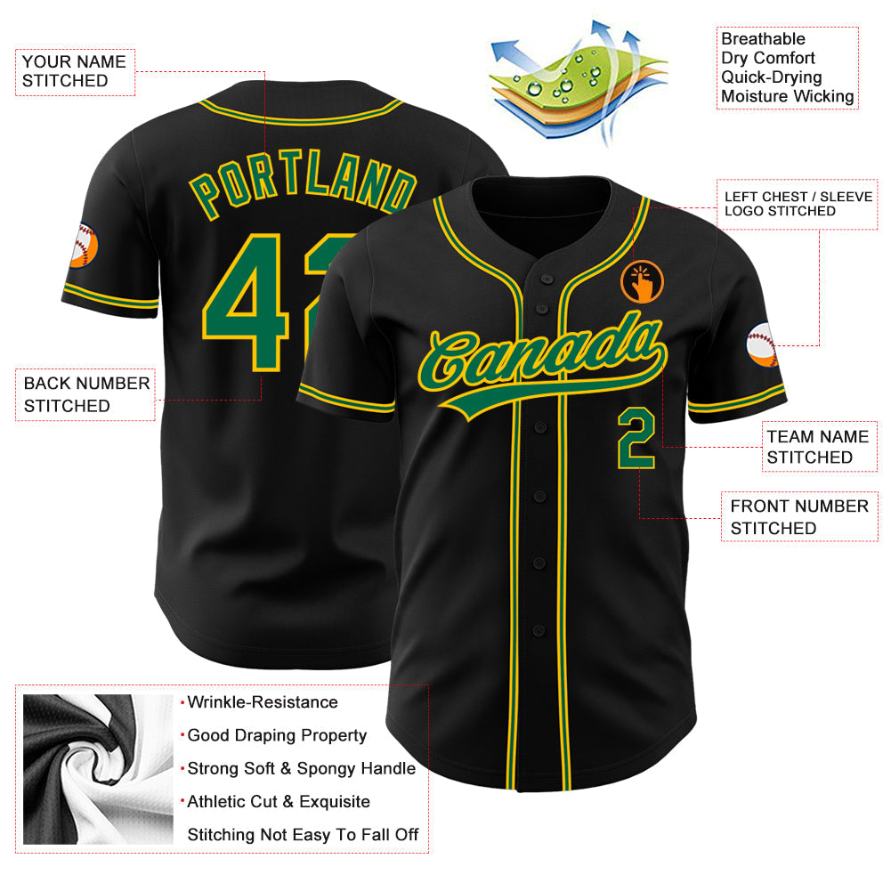 Custom Black Kelly Green-Gold Authentic Baseball Jersey - Sky-Custom