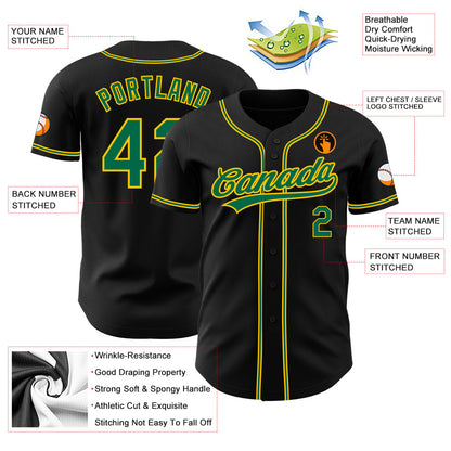 Custom Black Kelly Green-Gold Authentic Baseball Jersey - Sky-Custom