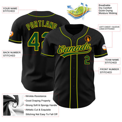 Custom Black Green-Gold Authentic Baseball Jersey - Sky-Custom