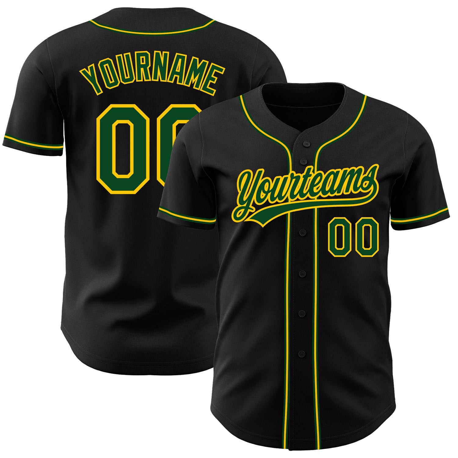 Custom Black Green-Gold Authentic Baseball Jersey - Sky-Custom