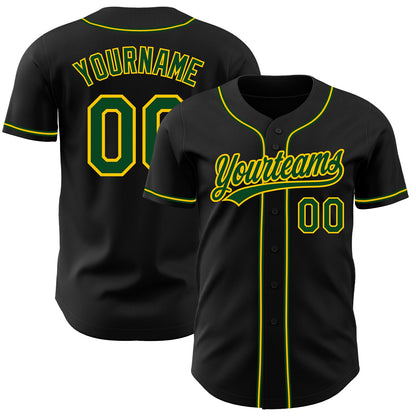 Custom Black Green-Gold Authentic Baseball Jersey - Sky-Custom