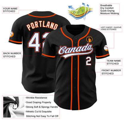 Custom Black White Royal-Orange Authentic Baseball Jersey - Sky-Custom