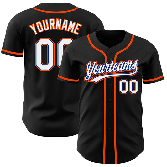 Custom Black White Royal-Orange Authentic Baseball Jersey - Sky-Custom
