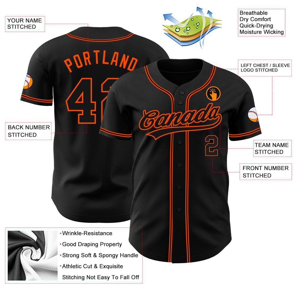 Custom Black Black-Orange Authentic Baseball Jersey - Sky-Custom