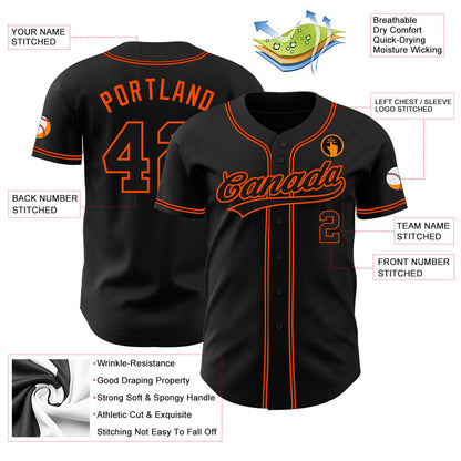 Custom Black Black-Orange Authentic Baseball Jersey - Sky-Custom