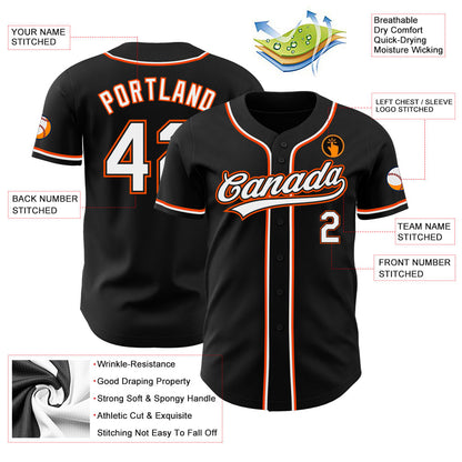 Custom Black White-Orange Authentic Baseball Jersey - Sky-Custom