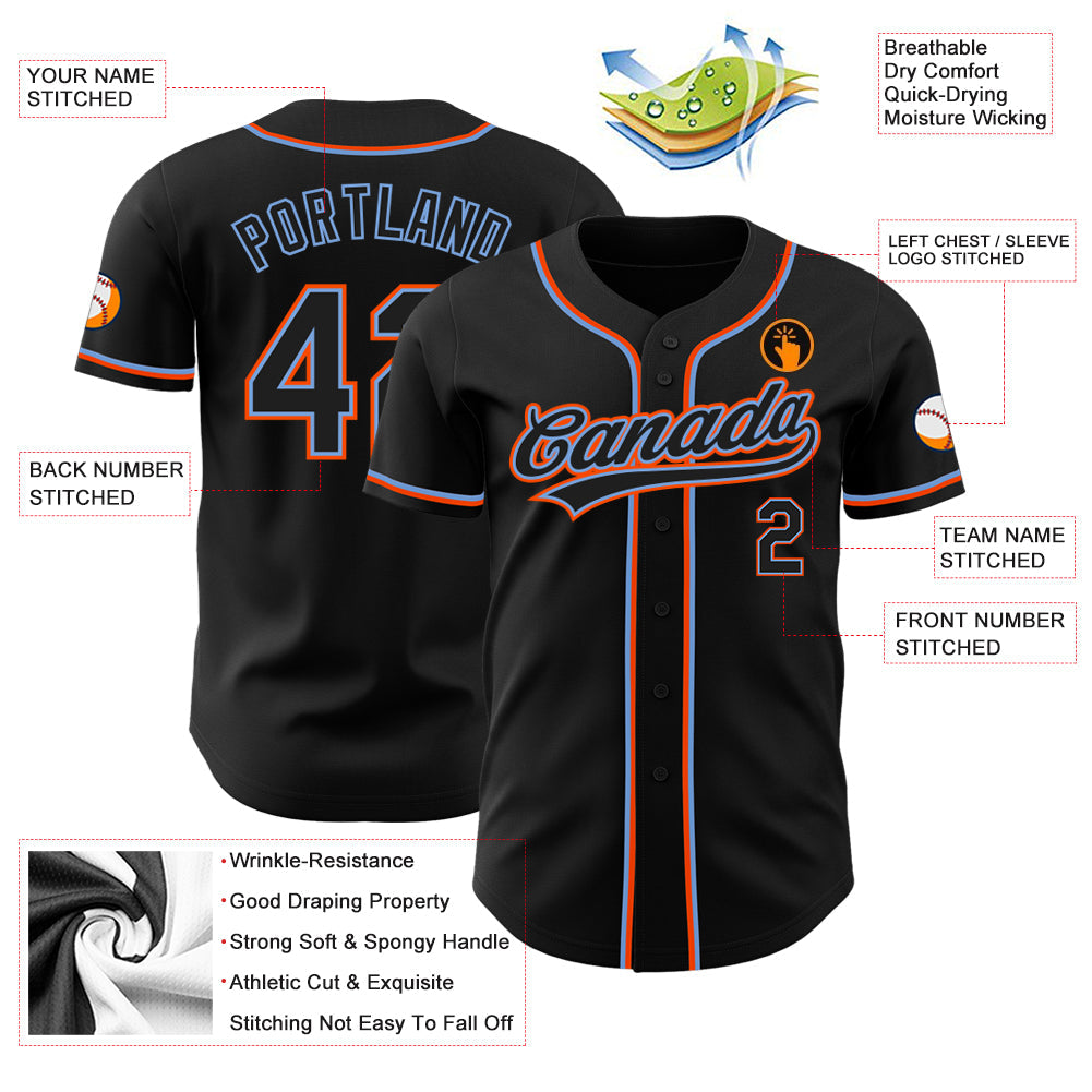 Custom Black Black Powder Blue-Orange Authentic Baseball Jersey - Sky-Custom