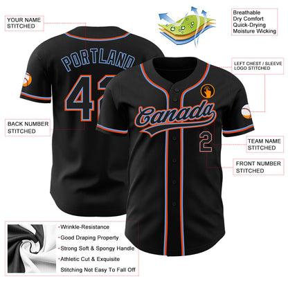 Custom Black Black Powder Blue-Orange Authentic Baseball Jersey - Sky-Custom