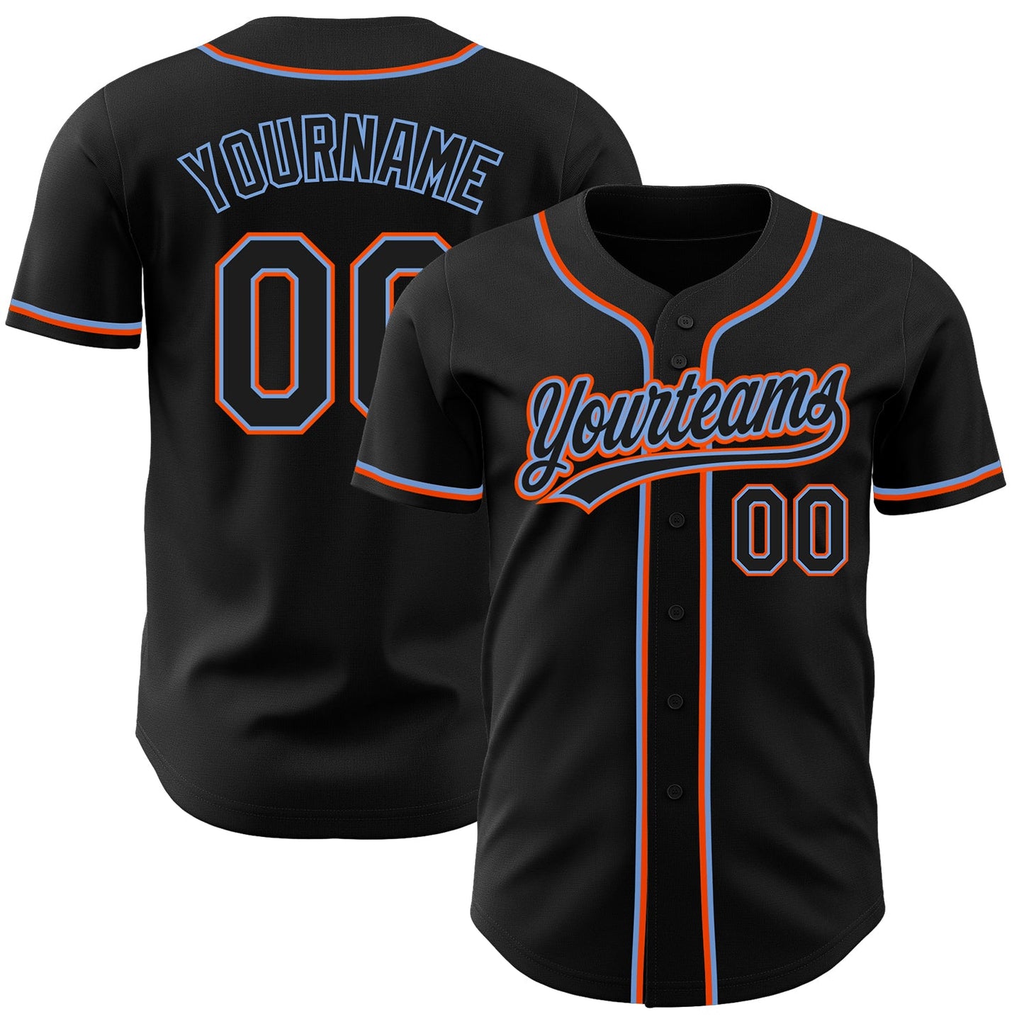 Custom Black Black Powder Blue-Orange Authentic Baseball Jersey - Sky-Custom