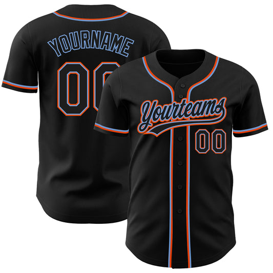 Custom Black Black Powder Blue-Orange Authentic Baseball Jersey - Sky-Custom