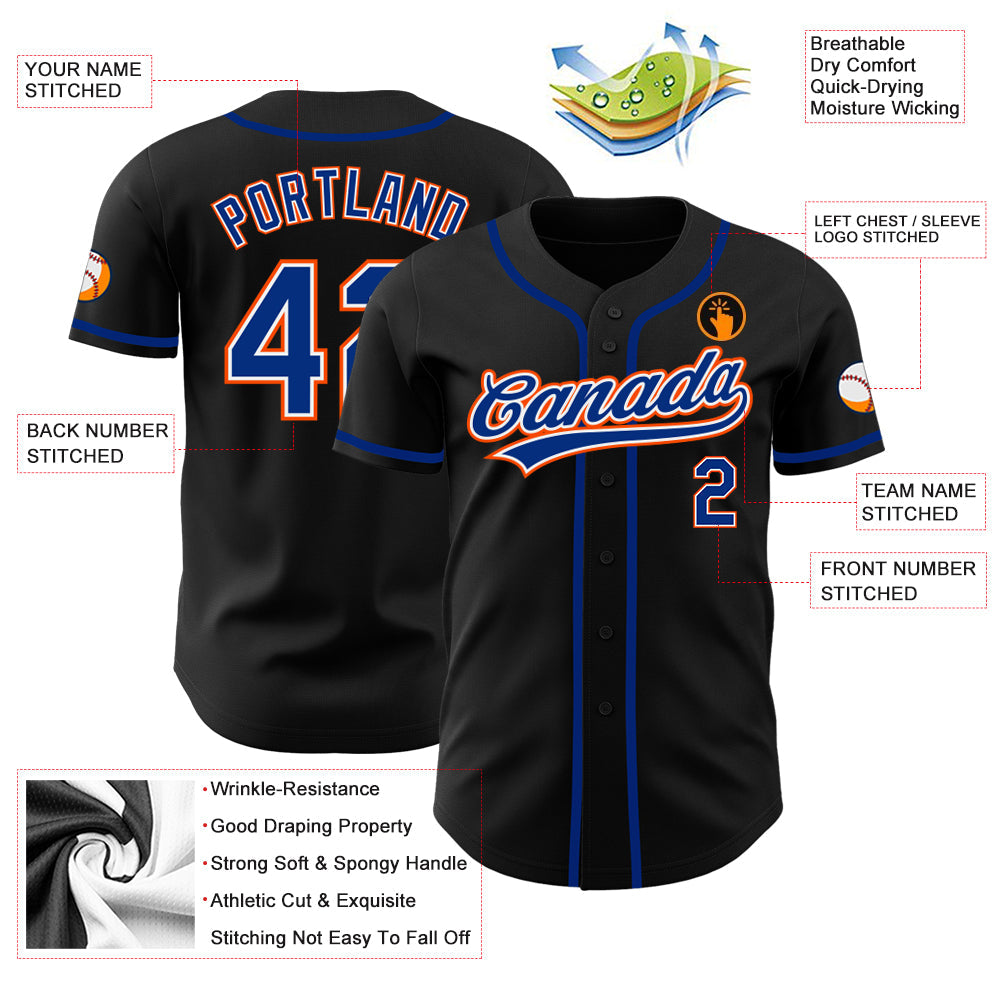 Custom Black Royal-Orange Authentic Baseball Jersey - Sky-Custom