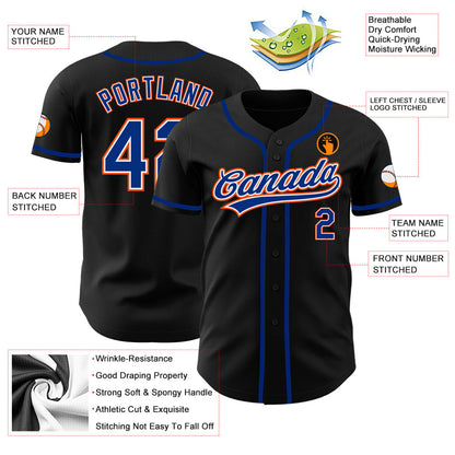 Custom Black Royal-Orange Authentic Baseball Jersey - Sky-Custom