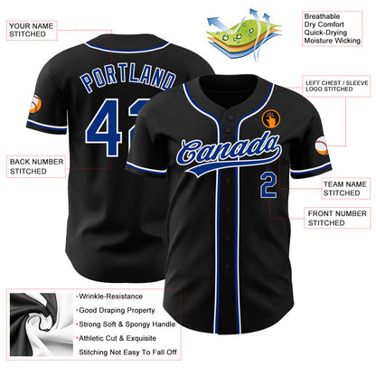 Custom Black Royal-White Authentic Baseball Jersey - Sky-Custom