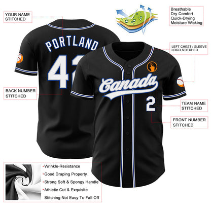 Custom Black White Gray-Royal Authentic Baseball Jersey - Sky-Custom