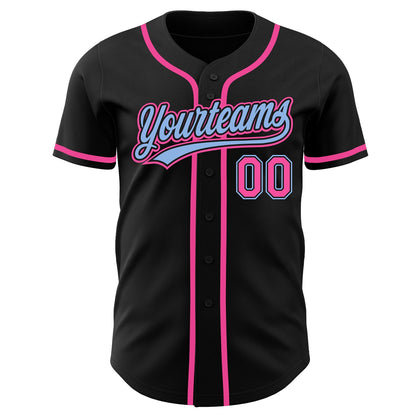Custom Black Pink-Light Blue Authentic Baseball Jersey - Sky-Custom