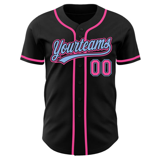 Custom Black Pink-Light Blue Authentic Baseball Jersey - Sky-Custom