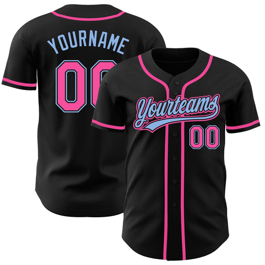 Custom Black Pink-Light Blue Authentic Baseball Jersey - Sky-Custom