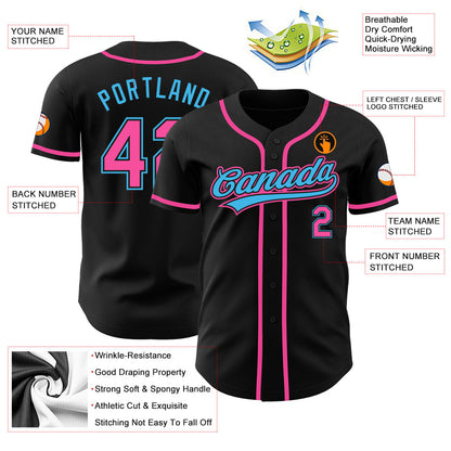 Custom Black Pink-Sky Blue Authentic Baseball Jersey - Sky-Custom