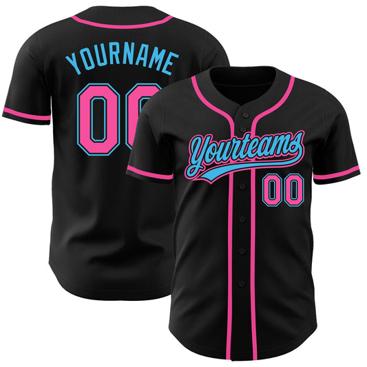 Custom Black Pink-Sky Blue Authentic Baseball Jersey - Sky-Custom