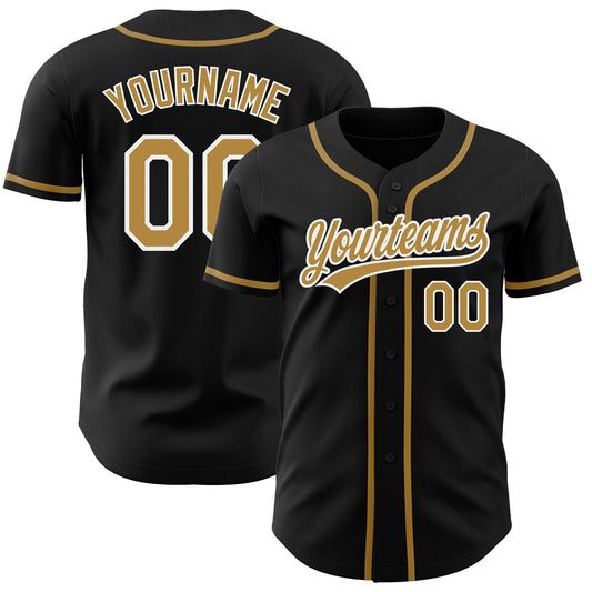 Custom Black Old Gold-White Authentic Baseball Jersey - Sky-Custom