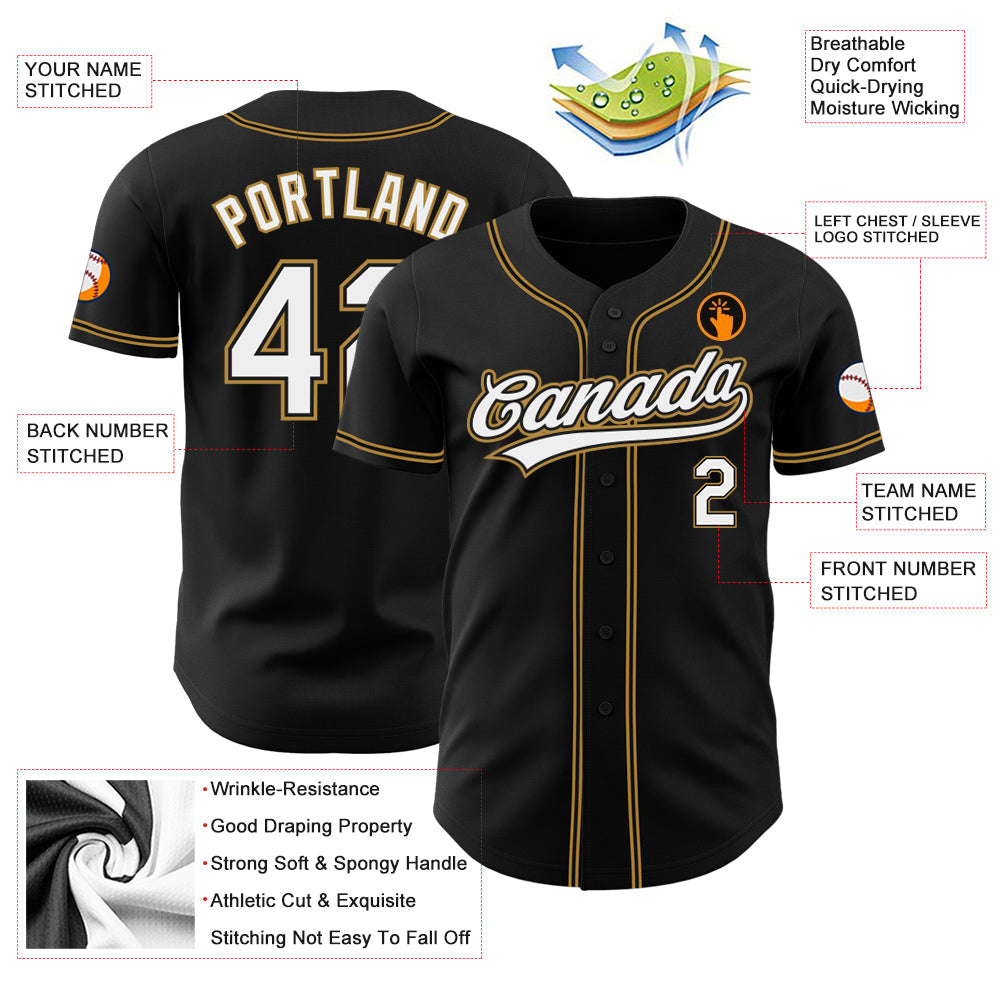 Custom Black White-Old Gold Authentic Baseball Jersey - Sky-Custom