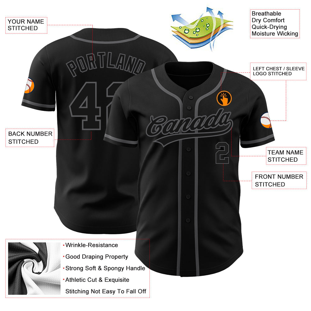 Custom Black Black-Steel Gray Authentic Baseball Jersey - Sky-Custom