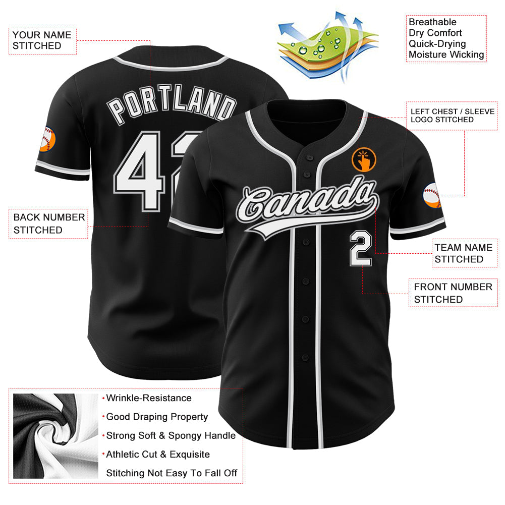 Custom Black White-Gray Authentic Baseball Jersey - Sky-Custom