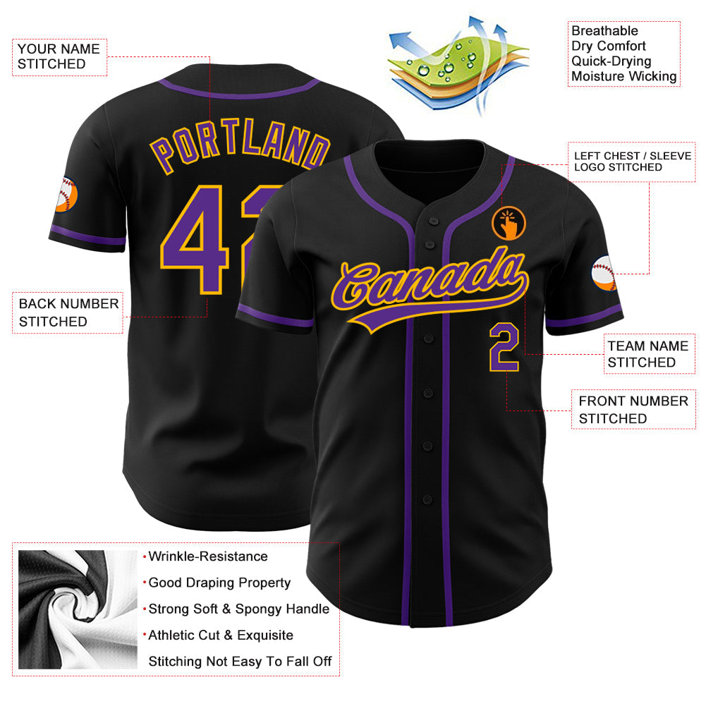 Custom Black Purple-Gold Authentic Baseball Jersey - Sky-Custom