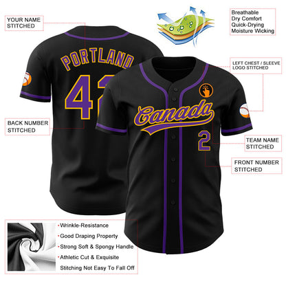 Custom Black Purple-Gold Authentic Baseball Jersey - Sky-Custom