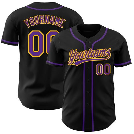 Custom Black Purple-Gold Authentic Baseball Jersey - Sky-Custom