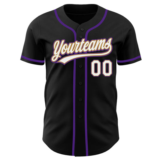 Custom Black White Old Gold-Purple Authentic Baseball Jersey - Sky-Custom