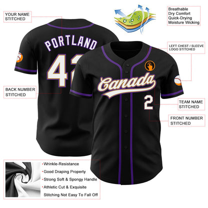 Custom Black White Old Gold-Purple Authentic Baseball Jersey - Sky-Custom
